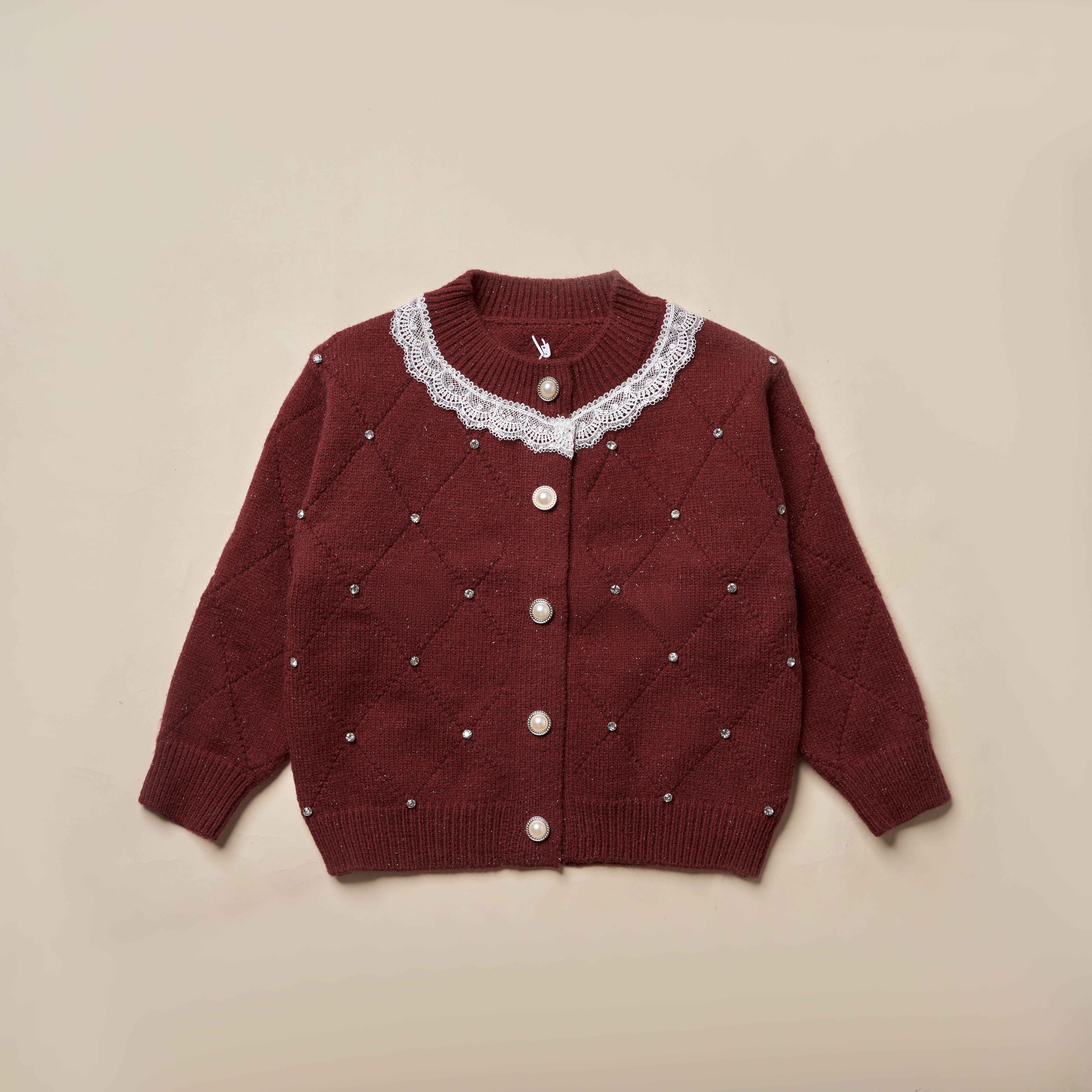 Áo khoác len phối ren  cổ