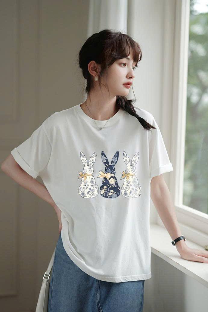 Áo thun nữ form vừa regular dáng ngắn ARD2343 Miucho vải cotton thoáng mát in hình thỏ dễ thương_thumbnail_2