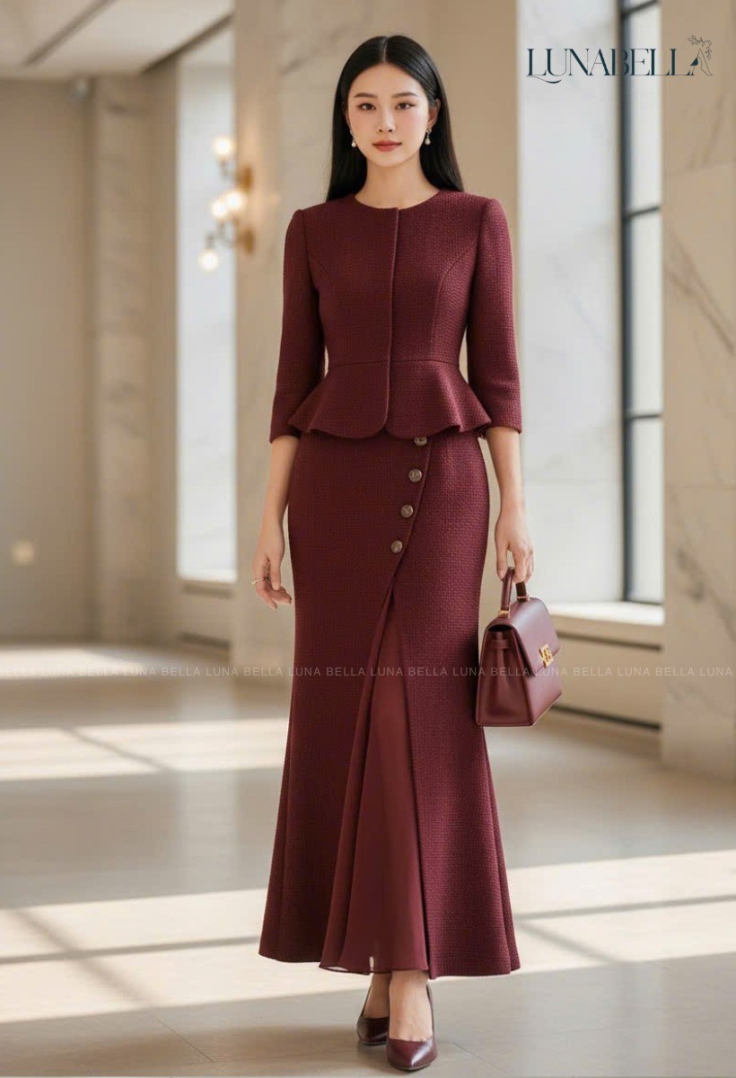 Set vest dạ ELORIA màu ĐỎ