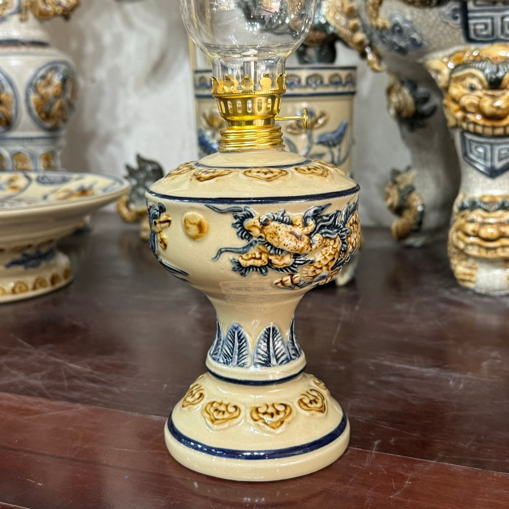 Đồ Thờ Cúng Đèn Thờ Cúng Men Hoàng Thổ - Đèn Rồng - Đèn Sen Bát Tràng - Nghệ nhân Chế Tác