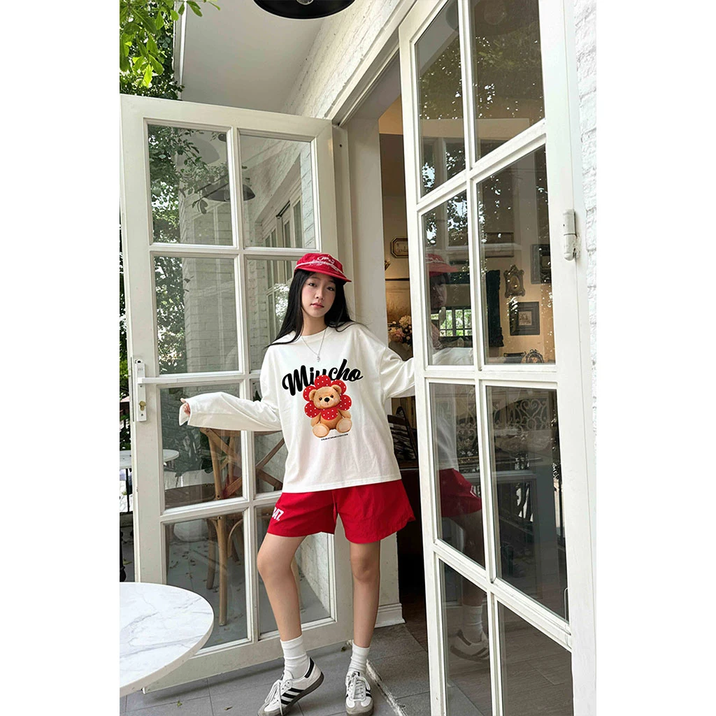 Áo thun nữ boxy tay dài Miucho vải dày dặn thoáng mát đứng form hình gấu dễ thương 2950_thumbnail_3