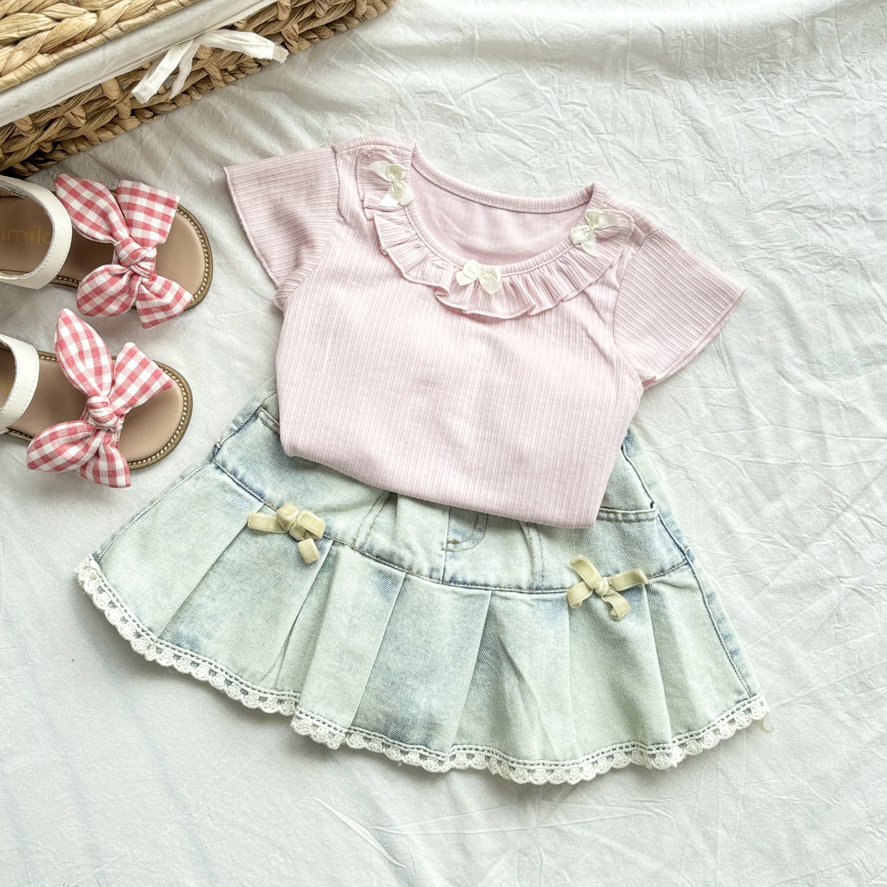 (A26) Áo thun mềm họa tiết bèo 2 màu siêu xinh thời trang bé gái mùa hè 2025 QCCC_thumbnail_2