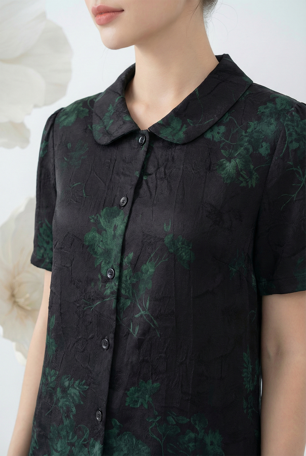 Bộ quần và áo suông vải lụa nhăn cổ bẻ tay ngắn thiết kế MAZANO