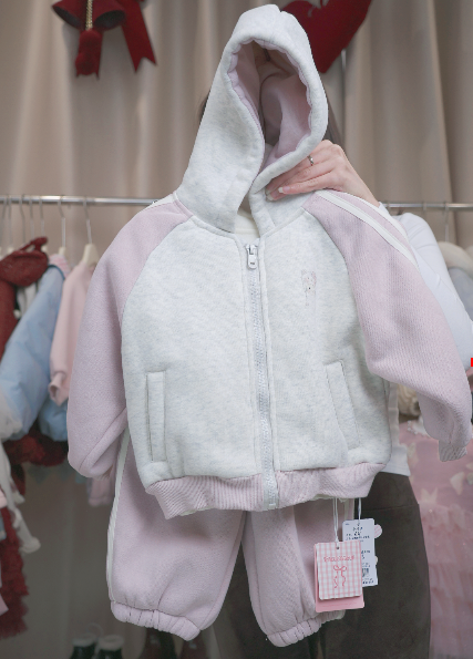 (S101) Set nỉ lót bông khóa kéo màu hồng