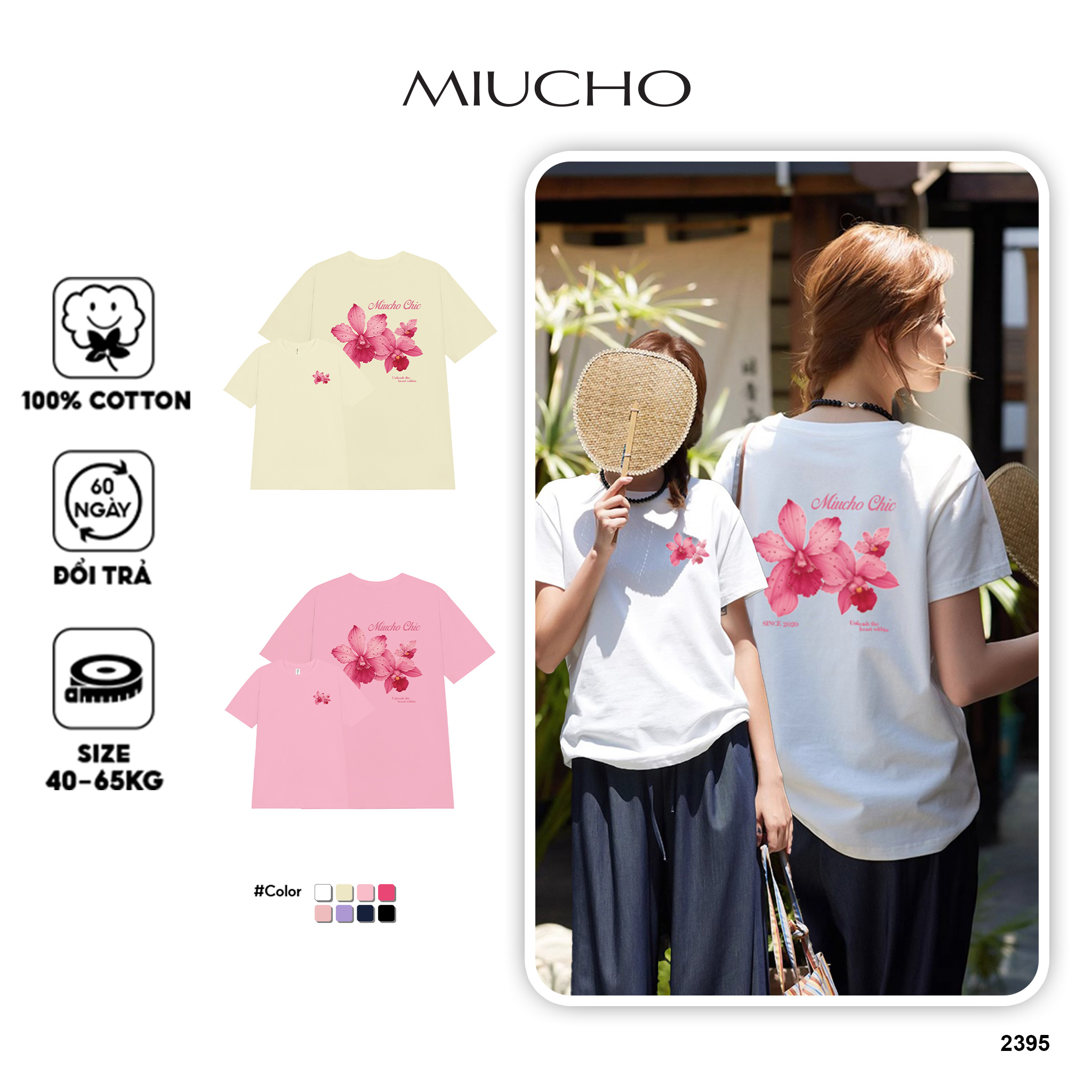 Áo thun nữ form regular ARD2395 Miucho Chic chất vải cotton 4 chiều mềm mại thoáng mát in mix