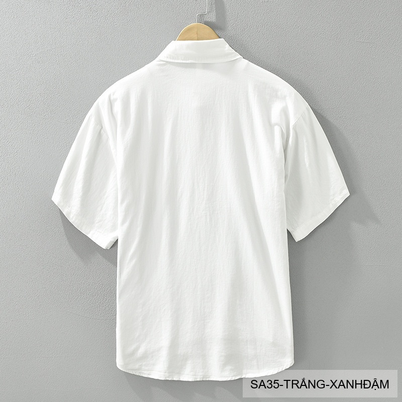 SA35 - Áo Sơ Mi Nam Tay Ngắn Phong Cách Nhật Bản, Chất Liệu Bông 100%, Thiết Kế Phối Màu Trẻ Trung_thumbnail_4