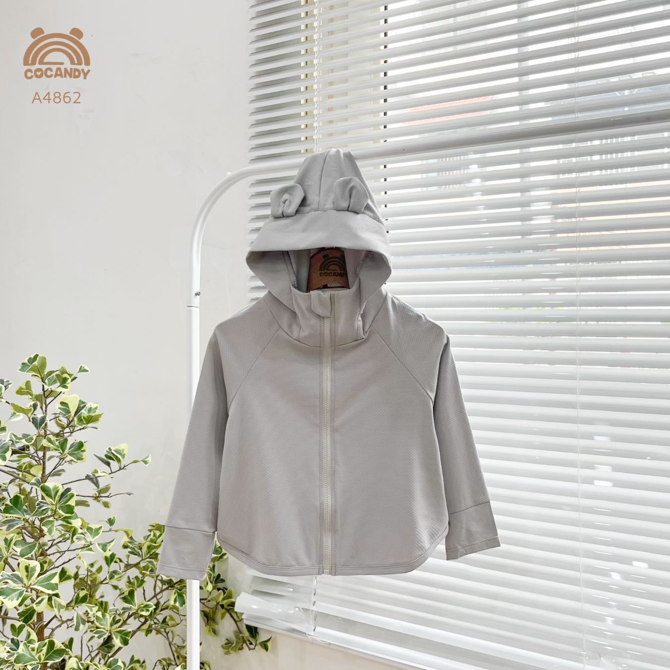 Áo chống nắng GHI trơn tai gấu_thumbnail_2