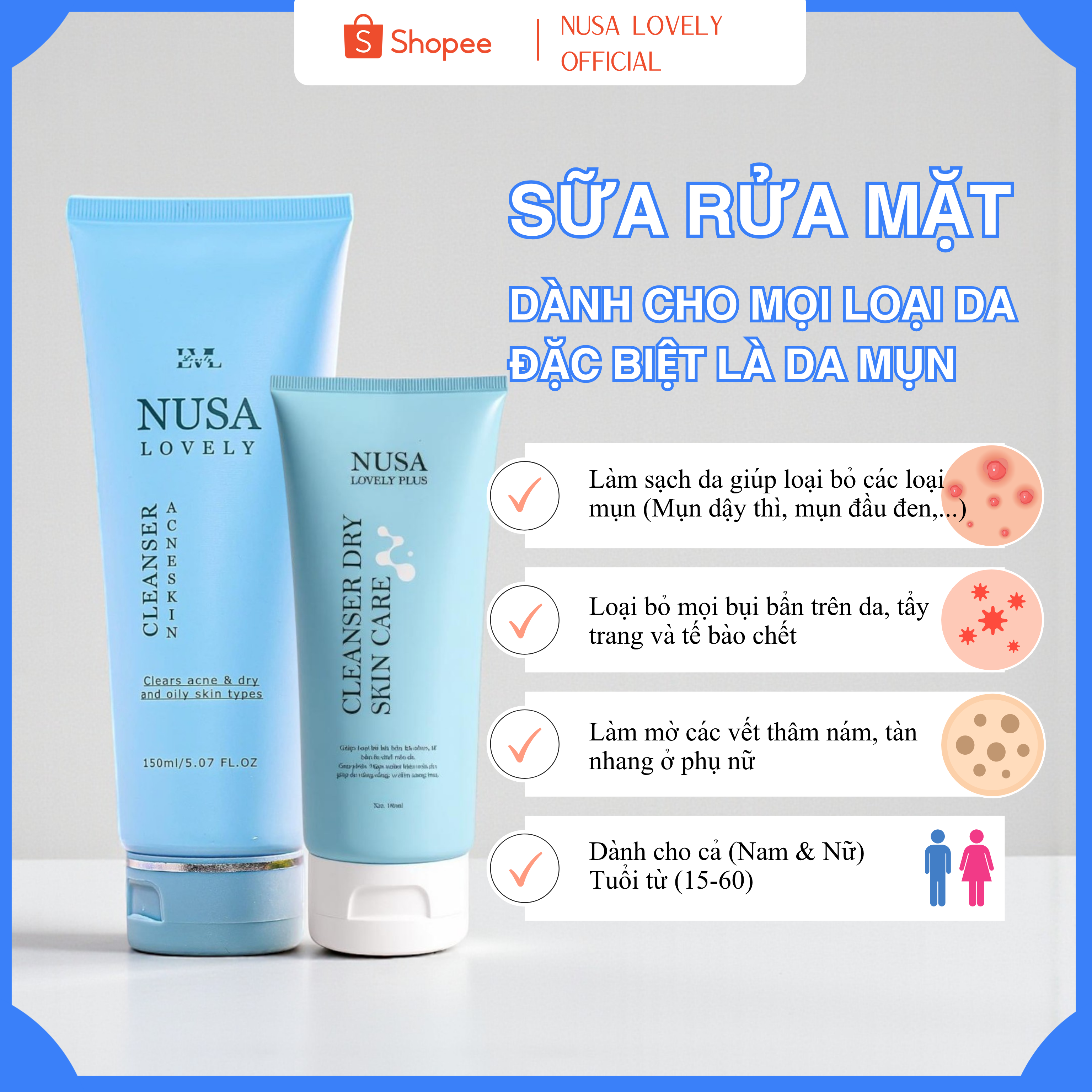 Combo Sữa Rửa Mặt Nusa Lovely 150ml + 100ml