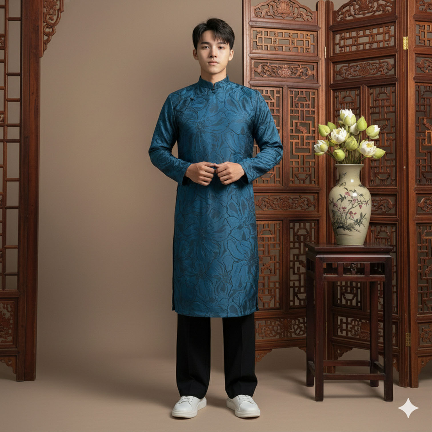 Áo Dài Nam Cách Tân Gấm Vân Big Size Form Rộng – N25-02_thumbnail_3