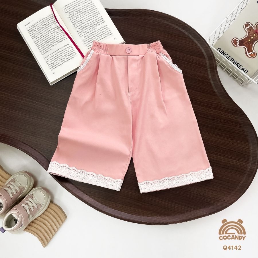 Quần dài kaki HỒNG suông gấu phối ren_thumbnail_2