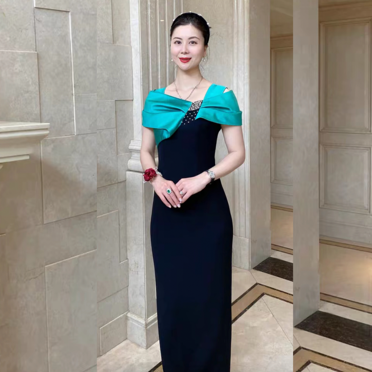 Đầm thiết kế dự tiệc phối cổ sang trọng_thumbnail_1