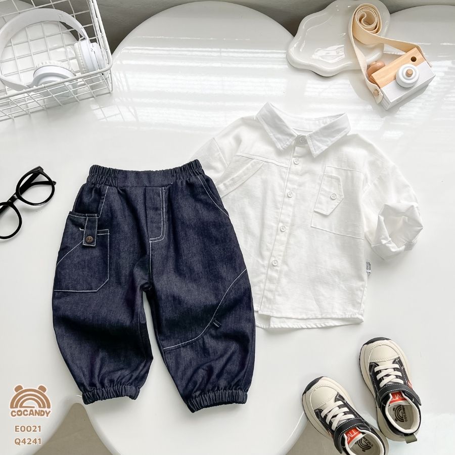 Quần dài jean XANH ĐẬM phối chỉ TRẮNG túi sườn_thumbnail_0