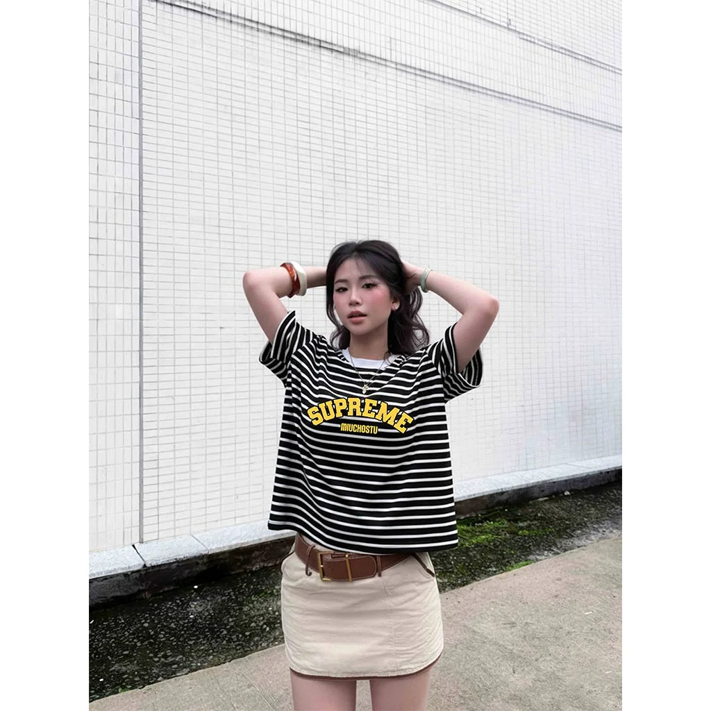 Áo thun nam nữ form boxy kẻ sọc mix màu Miucho vải borip thoáng mát mềm mại cổ tròn in basic 2830_thumbnail_5