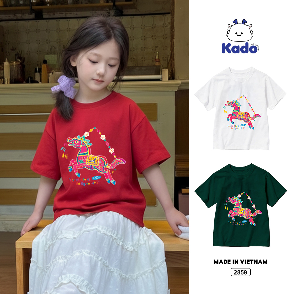 Áo thun cho bé gái Kado vải cotton thoáng mát mềm mại thoải mái Tuổi Ngọ in mix 2859