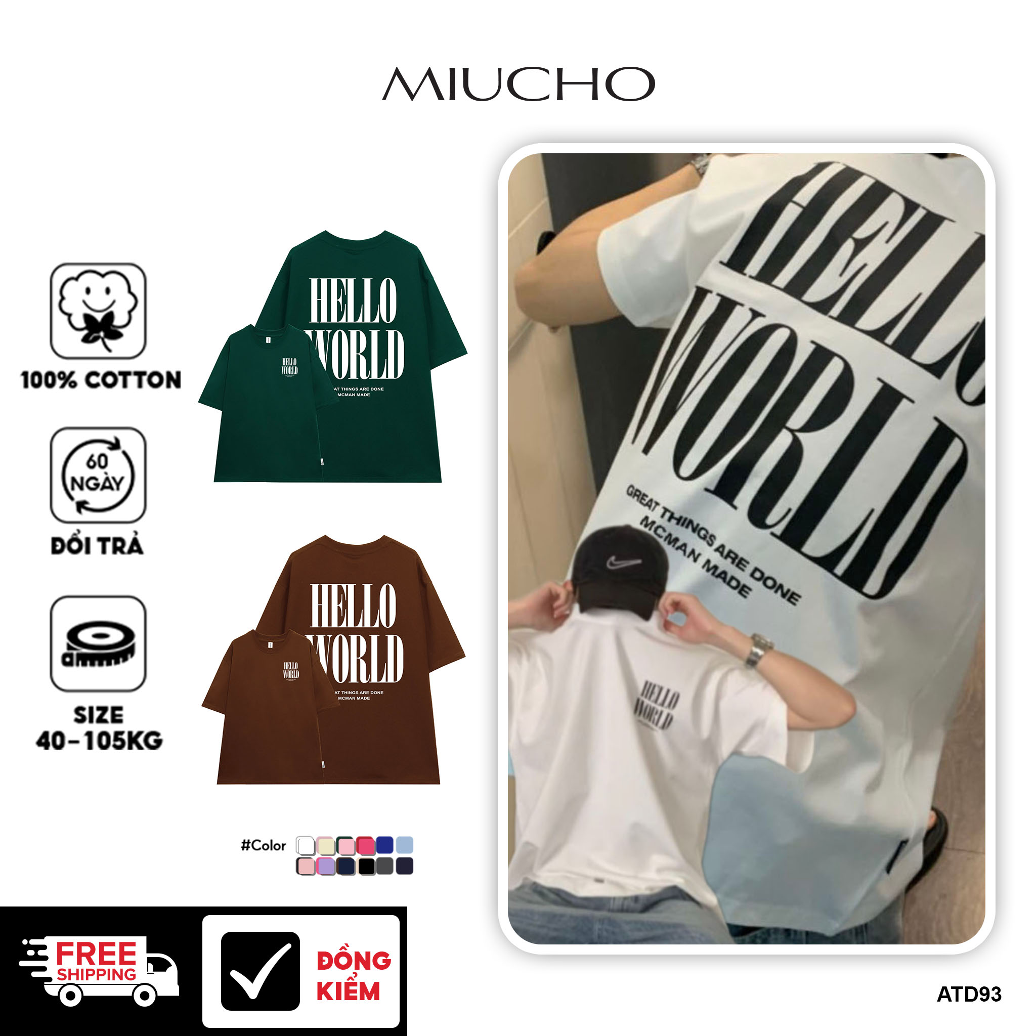 Áo thun nam form rộng ATD93 tay ngắn kiểu hàn quốc unisex vải cotton ATD93 Miucho Man in Typography_thumbnail_1