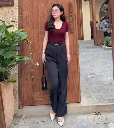 Quần suông cạp chun sau vải gold nhật cao cấp túi chéo 2 bên