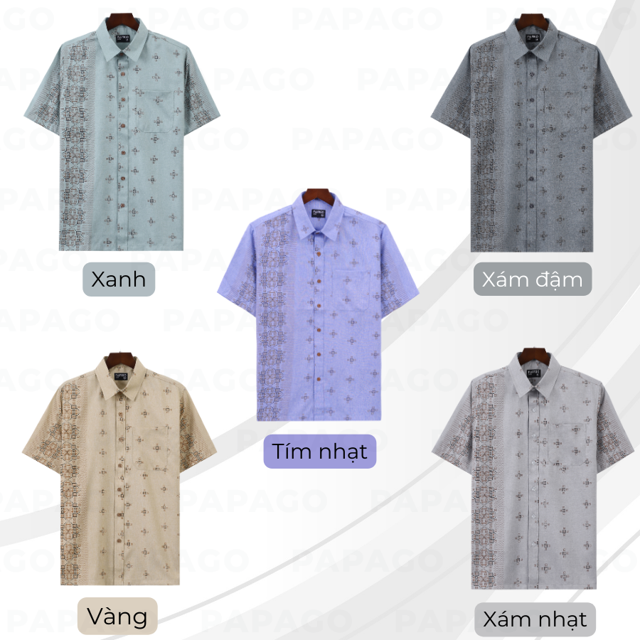 Áo sơ mi nam trung niên PAPAGO tay ngắn vải xô đũi lai ngang in họa tiết - P24SNHT010_thumbnail_4