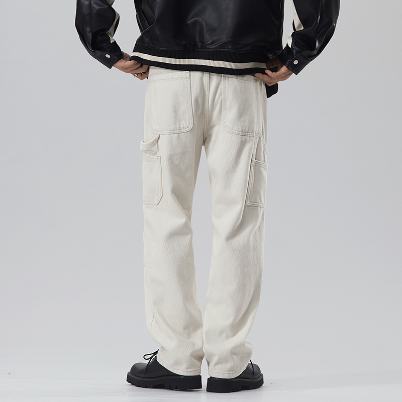 Quần jean trắng cổ điển của Mỹ dành cho nam giới vào mùa thu quần bảo hộ lao động mới dành cho nam giới vào mùa thu quần ống rộng thẳng nam_thumbnail_4