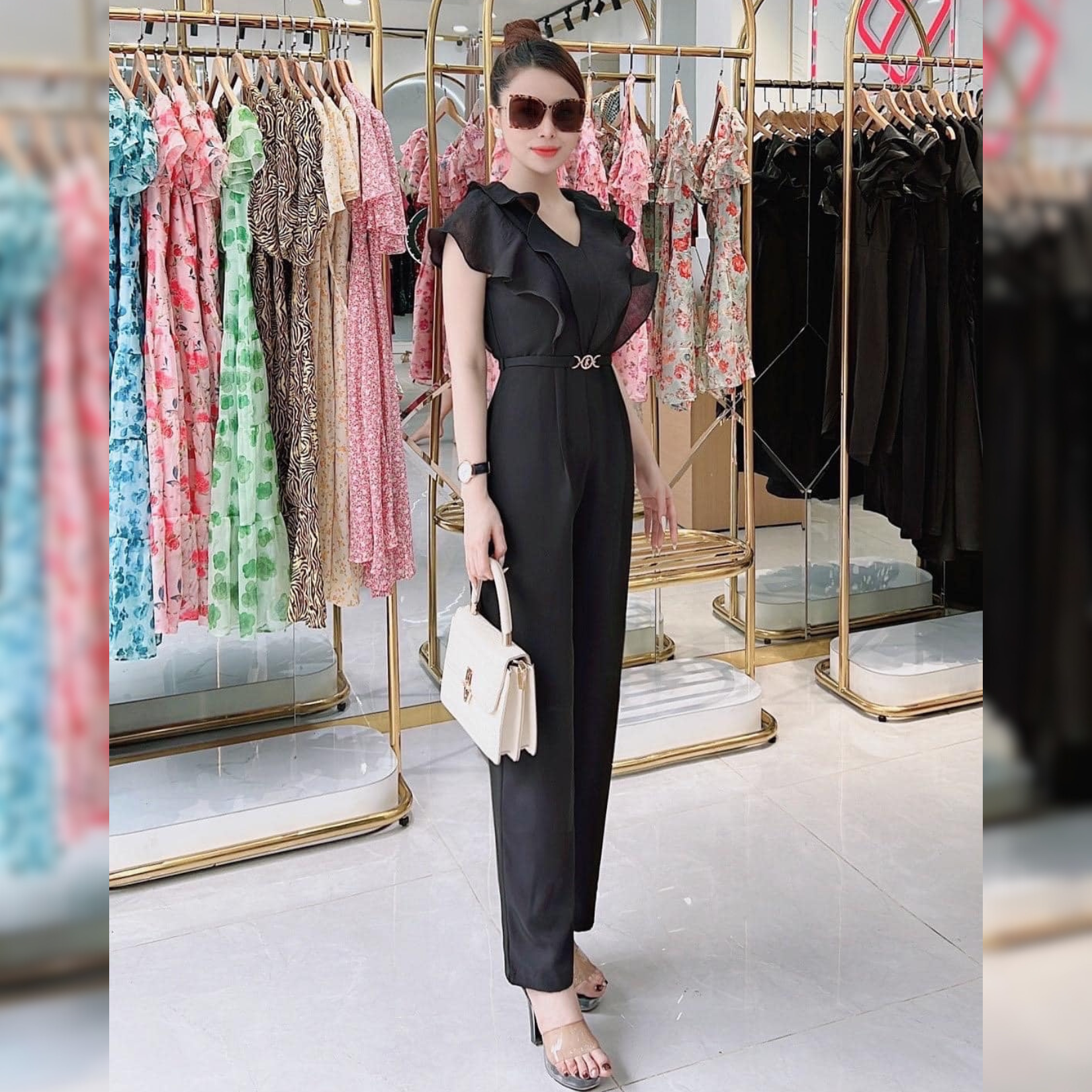 Jumpsuit cổ V phối bèo vai đính Belt_thumbnail_4