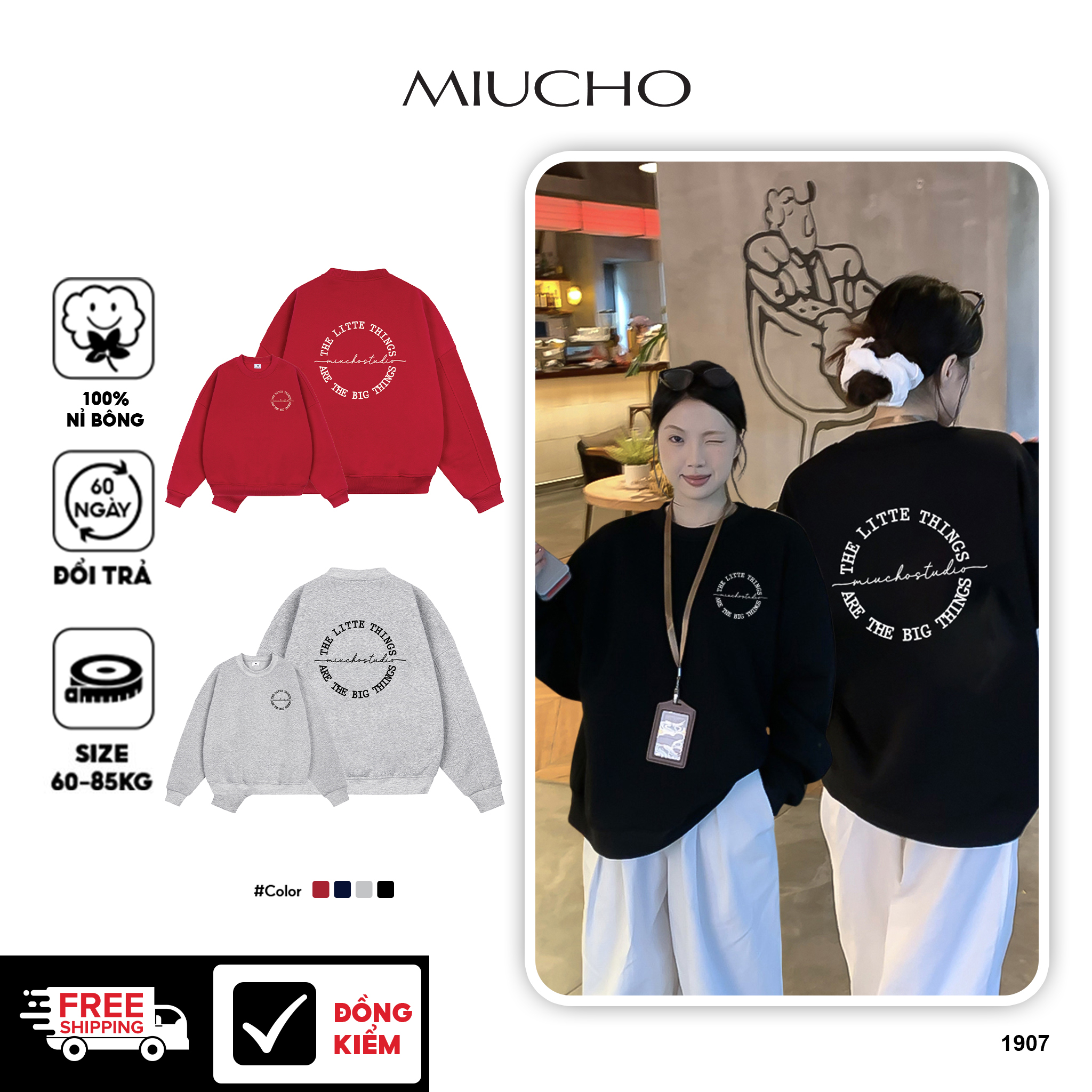 Áo sweater nữ form boxy 1907 Miucho cổ tròn vải nỉ bông 350 GSM in basic_thumbnail_1