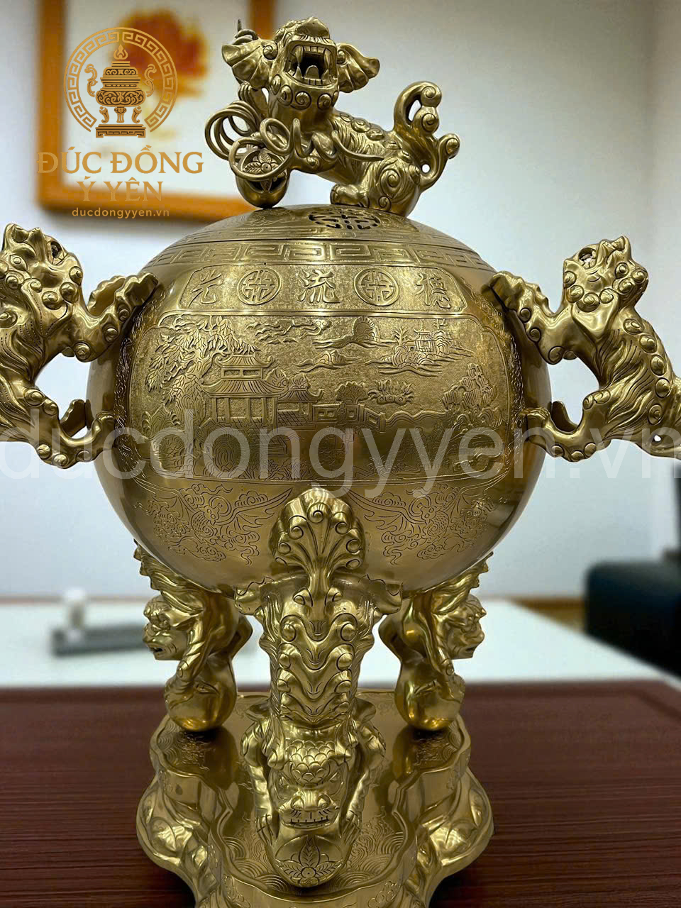 Đỉnh thất lân vờn cầu đúc đồng vàng cát tút _thumbnail_1