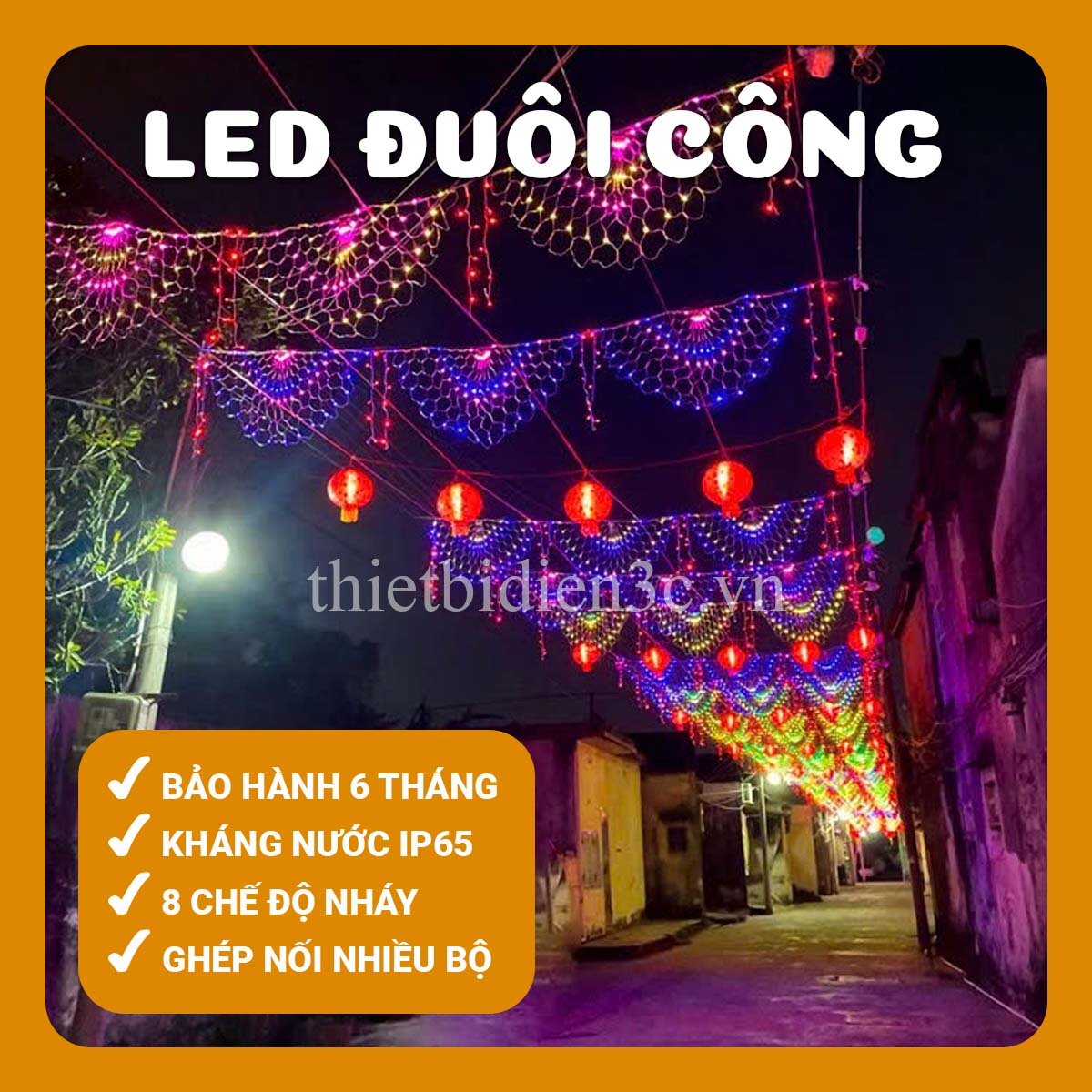 LED Đuôi Công Trang Trí Sự kiện trong nhà ngoài trời 8 chế độ nháy có kháng nước bền bỉ