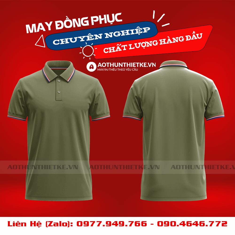 Áo Đồng Phục Polo 3 Sọc Rêu_thumbnail_0
