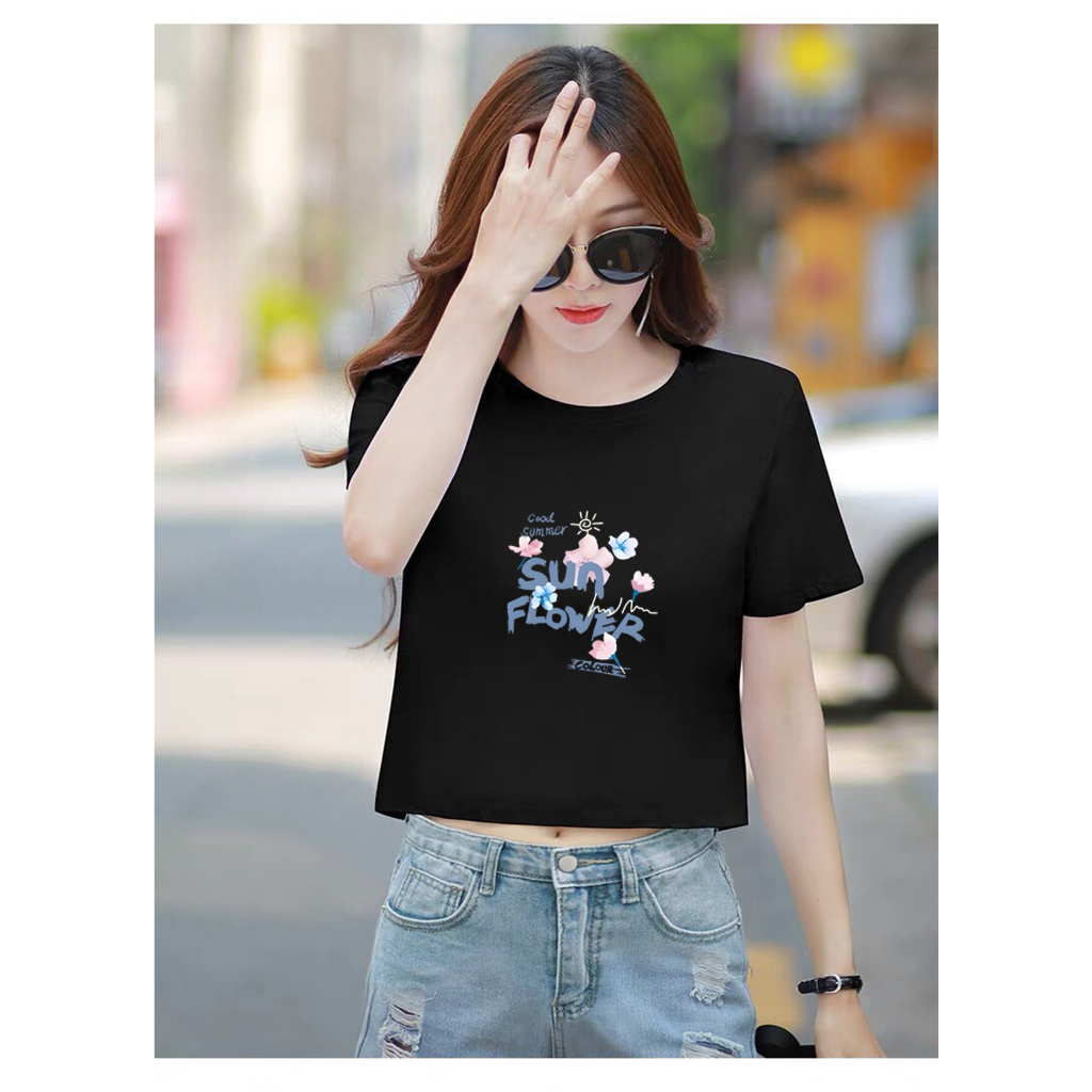 Áo croptop nữ form rộng in chữ Sun Flower - Áo thun nữ dáng ngắn LOZA GT6494_thumbnail_0