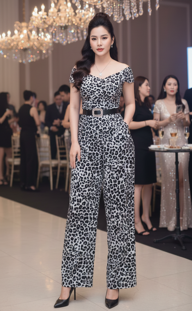 Jumpsuit ống rộng họa tiết trễ vai 2 trong 1_thumbnail_2