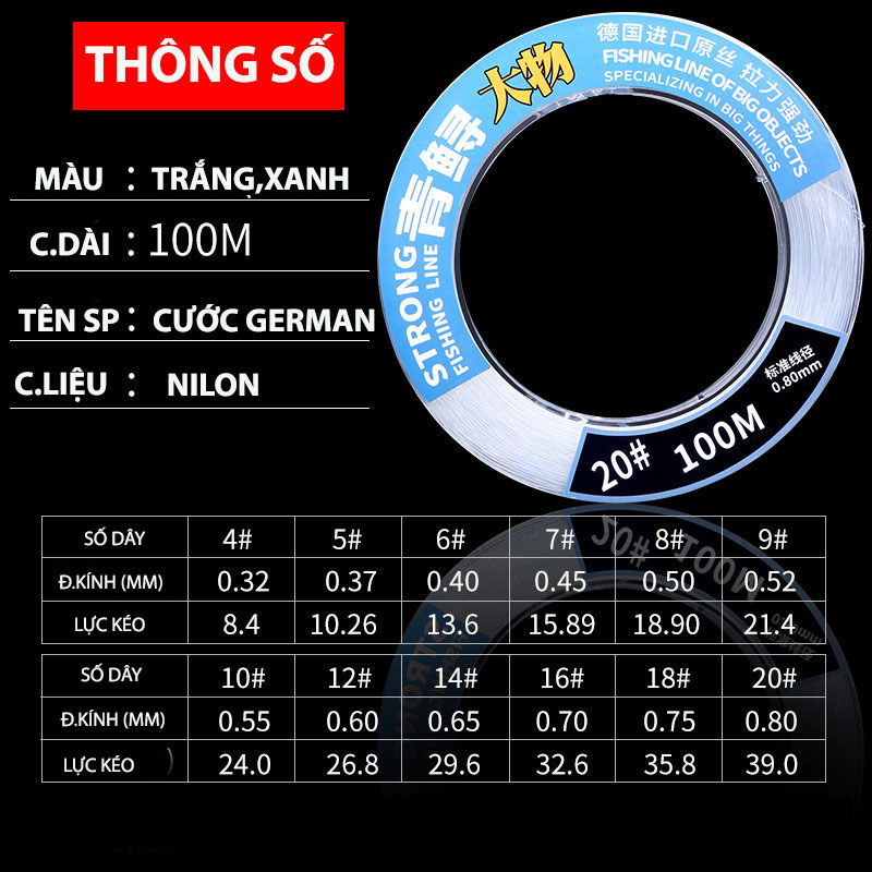 Dây Câu Nylon GERMAN Câu Cá Lớn Cuộn 100M_thumbnail_13