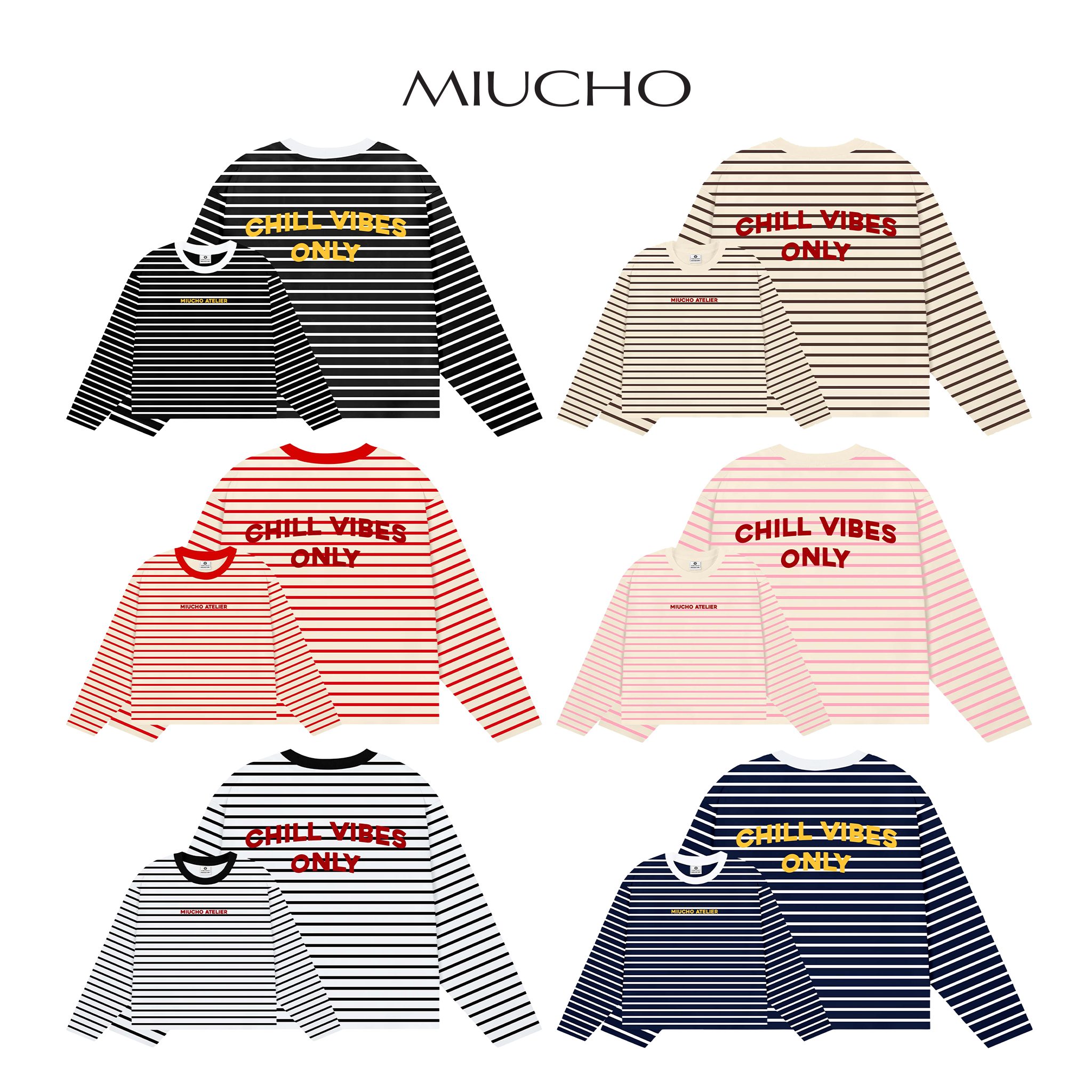 Áo thun boxy tay dài Miucho vải thun rib thoáng mát mềm mại cổ tròn Chill Vibes Only in mix 2695_thumbnail_2