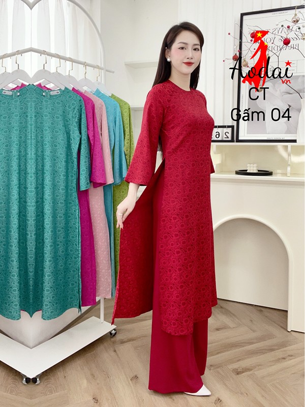 Cách tân Gấm 04 màu đỏ đô cổ tròn tay lỡ dáng suông