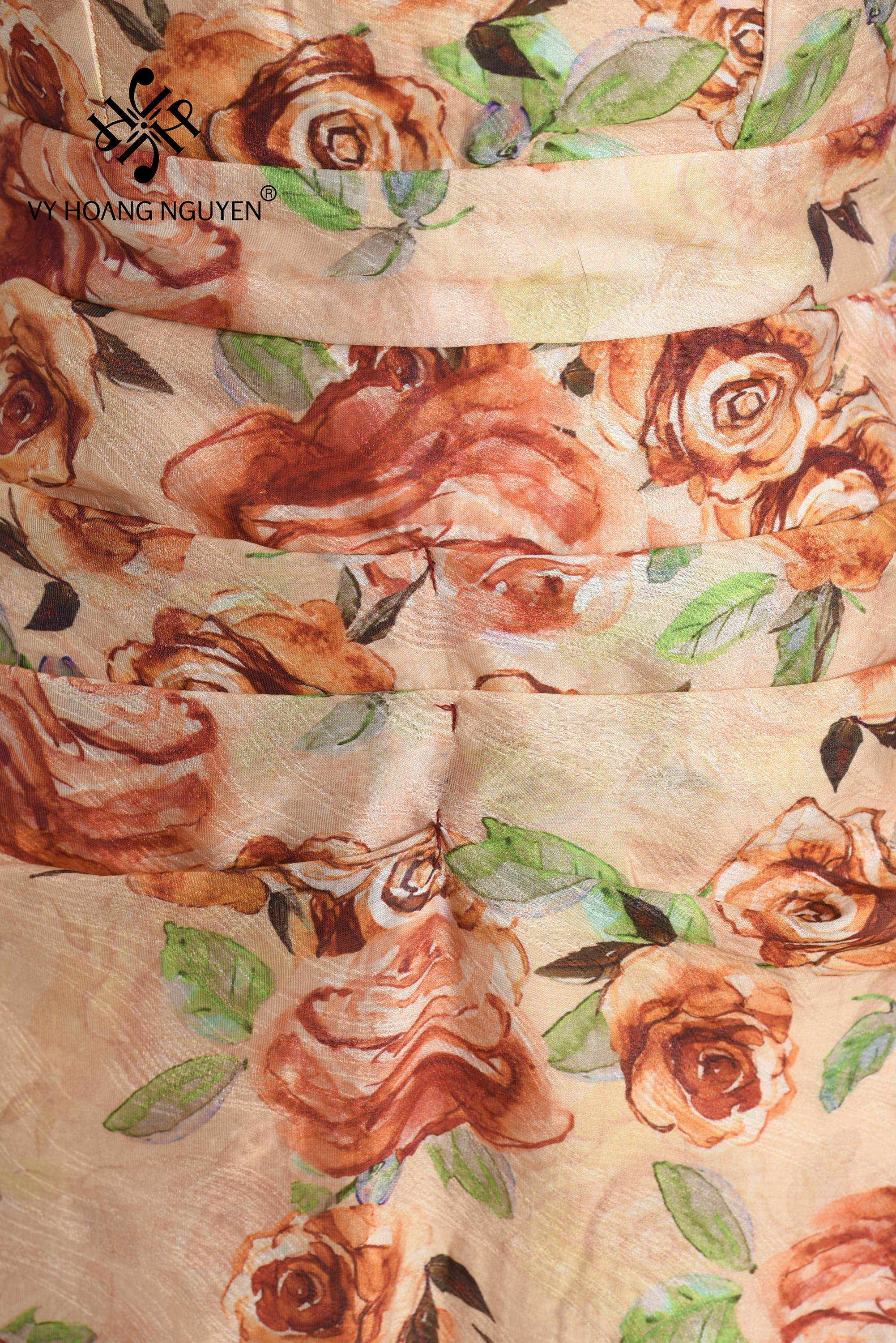 Đầm Trễ Vai Tơ Hoa Ngực Nhúm Eo_thumbnail_2