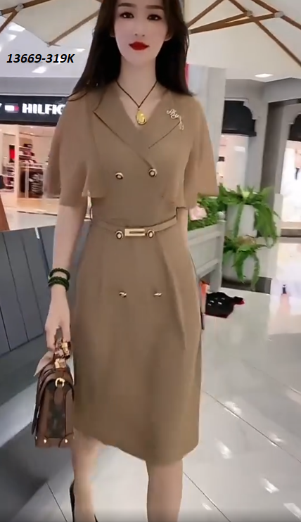 13669-Đầm suông tay tiên  cổ  vest đắp chéo cách điệu(kèm nịt ,thun hà lan phối voan, khóa hông)_thumbnail_3