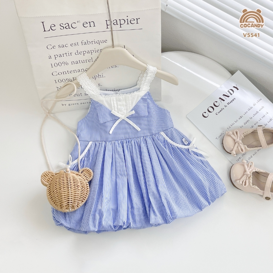 Váy cộc kẻ XANH 2 dây dáng bí