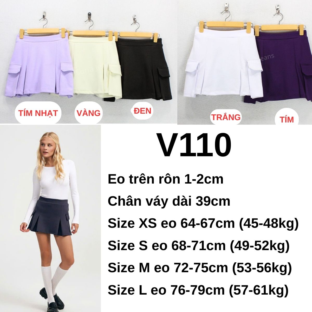 V110 - Chân váy xếp ly thun
