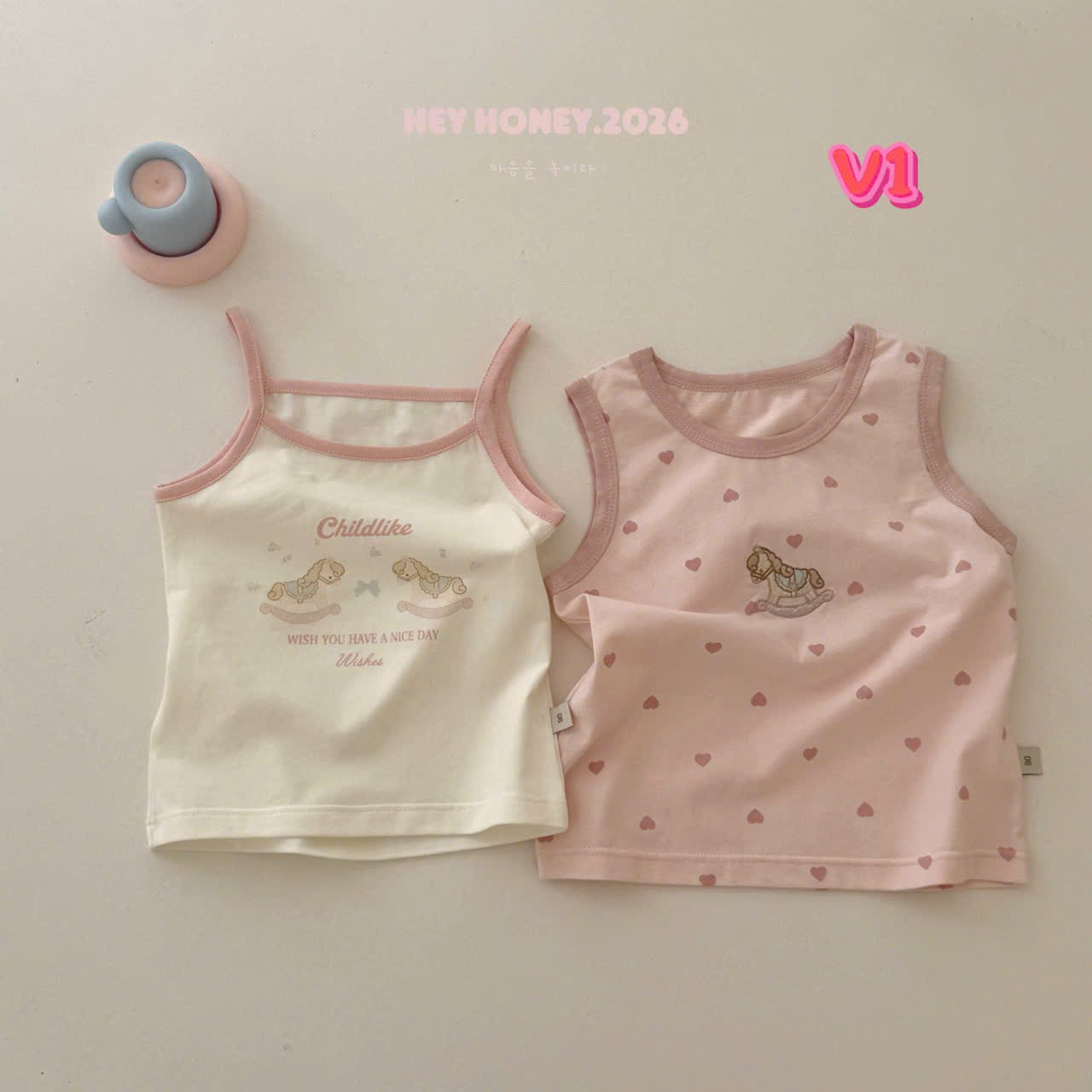 V1 - Set 2 áo cotton hoạ tiết ngựa hãng Hey Honey (Sz90-140)