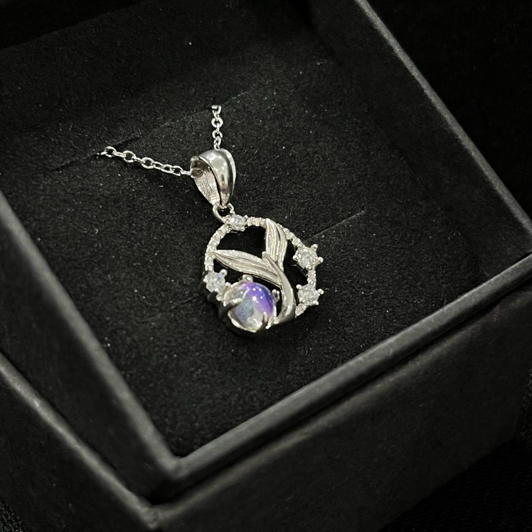 vòng cổ bạc xi bạch kim nàng tiên cá đại dương đá moon