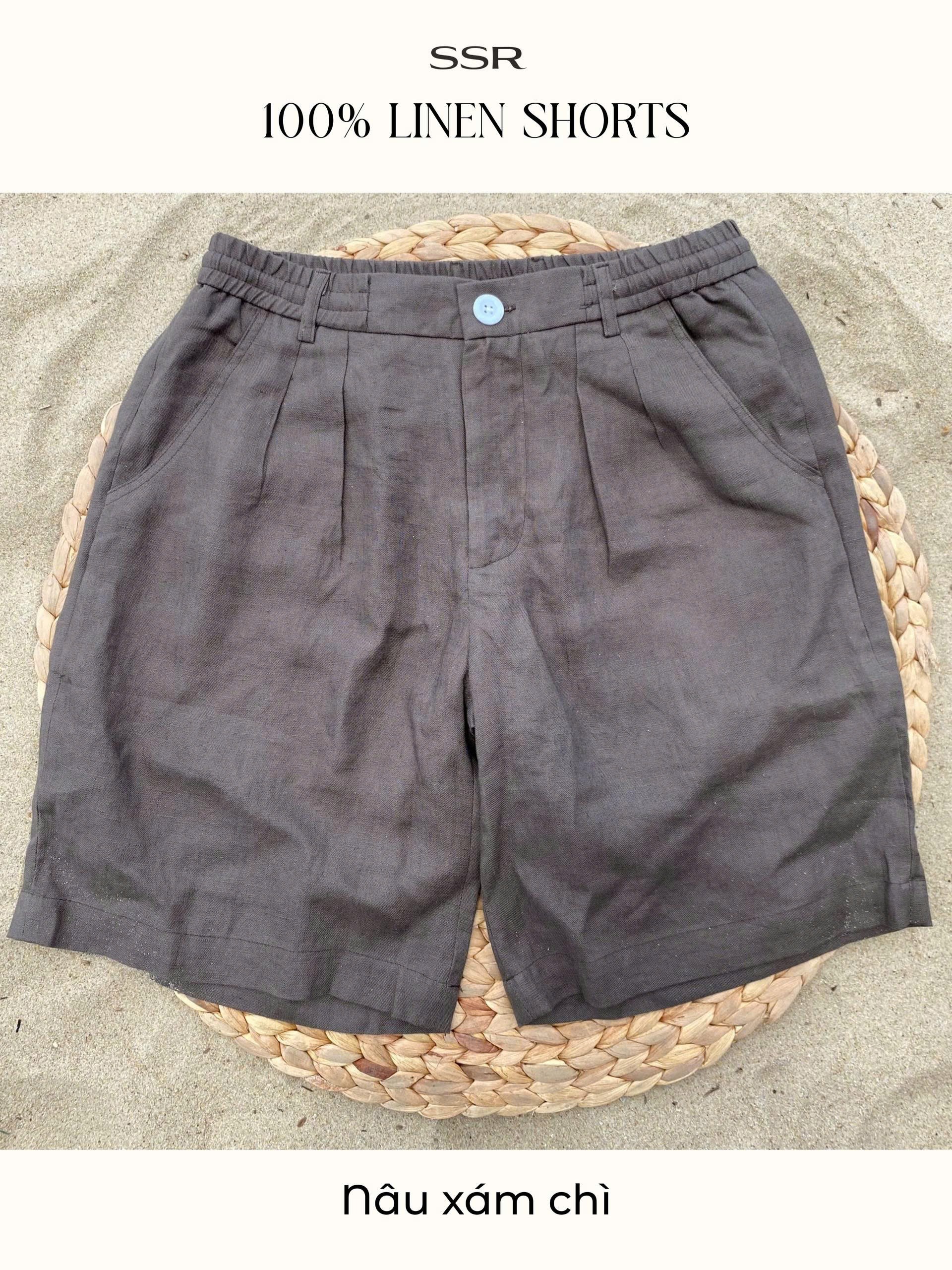 Quần short 100% linen ống rộng