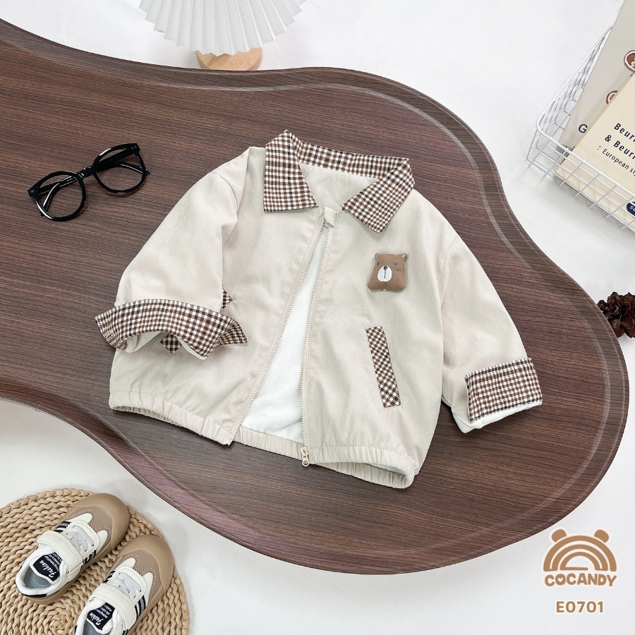 Áo khoác gió BE cổ caro nâu phối gấu_thumbnail_5