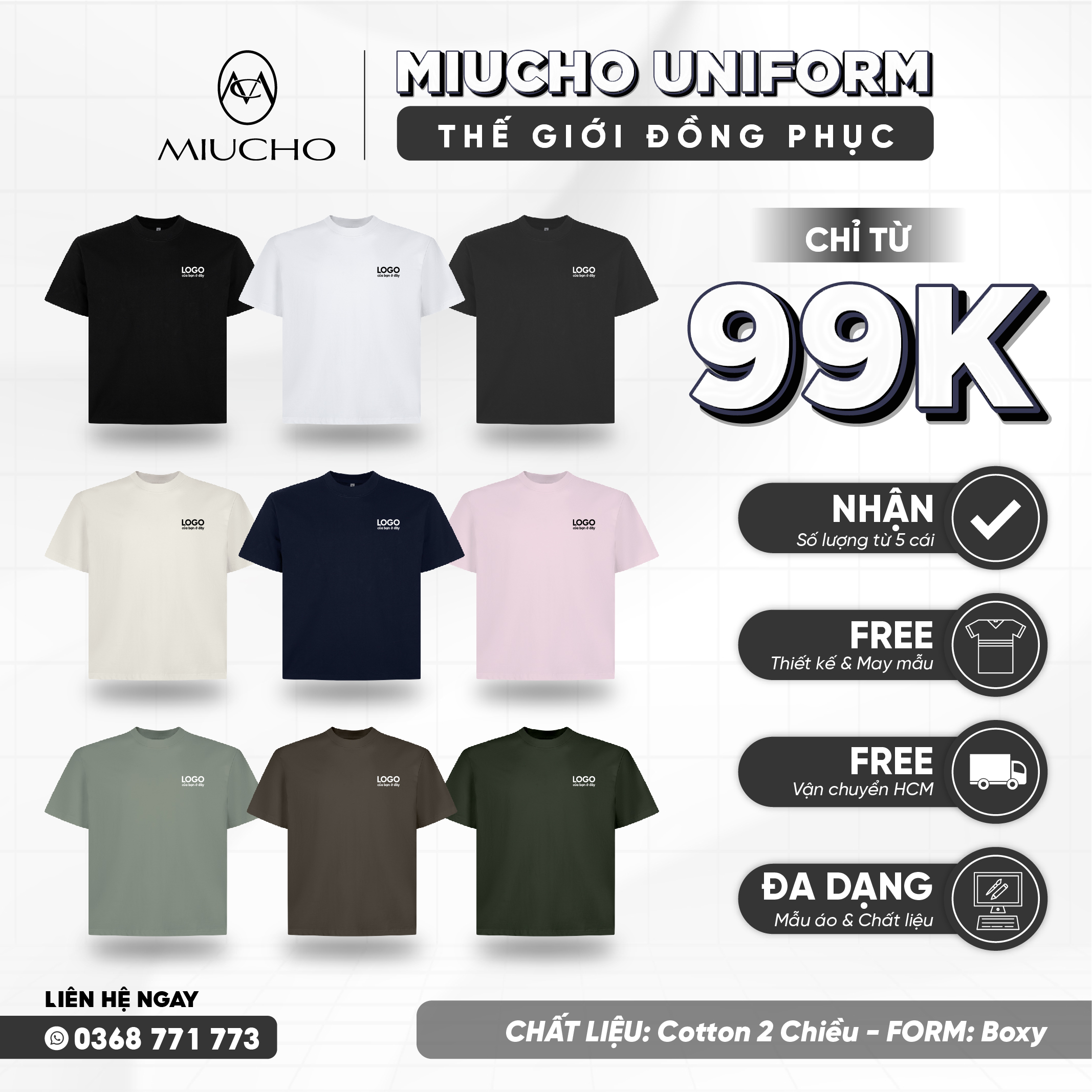 Áo thun trơn unisex form boxy AXT01 Miucho chất vải cotton co giãn 2 chiều