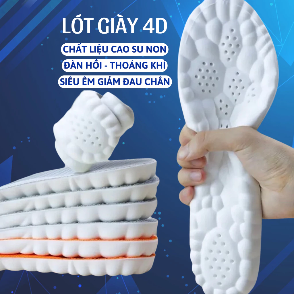 Lót Giày Cao Su Non 4D Siêu Êm, Lót Giày Thể Thao Chạy Bộ