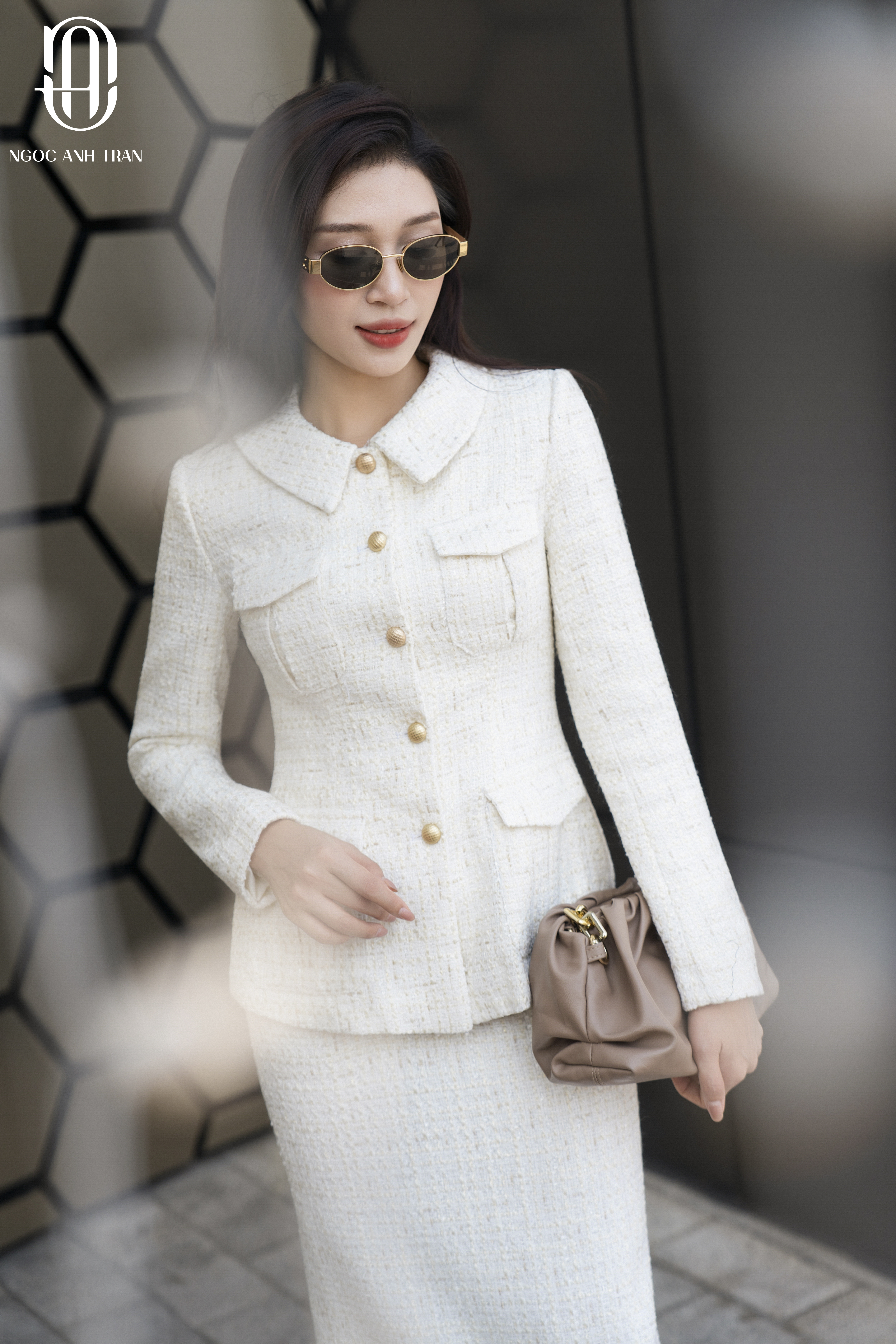 A225 - Set áo dạ dài tay phối chân váy dáng dài