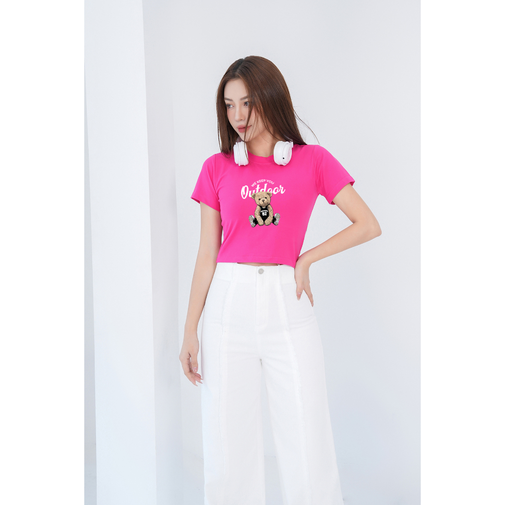 [Form Ôm] Áo croptop ôm in hình gấu Outdoor - Áo laptop kiểu thời trang chất Cotton LOZA CR6386_thumbnail_4