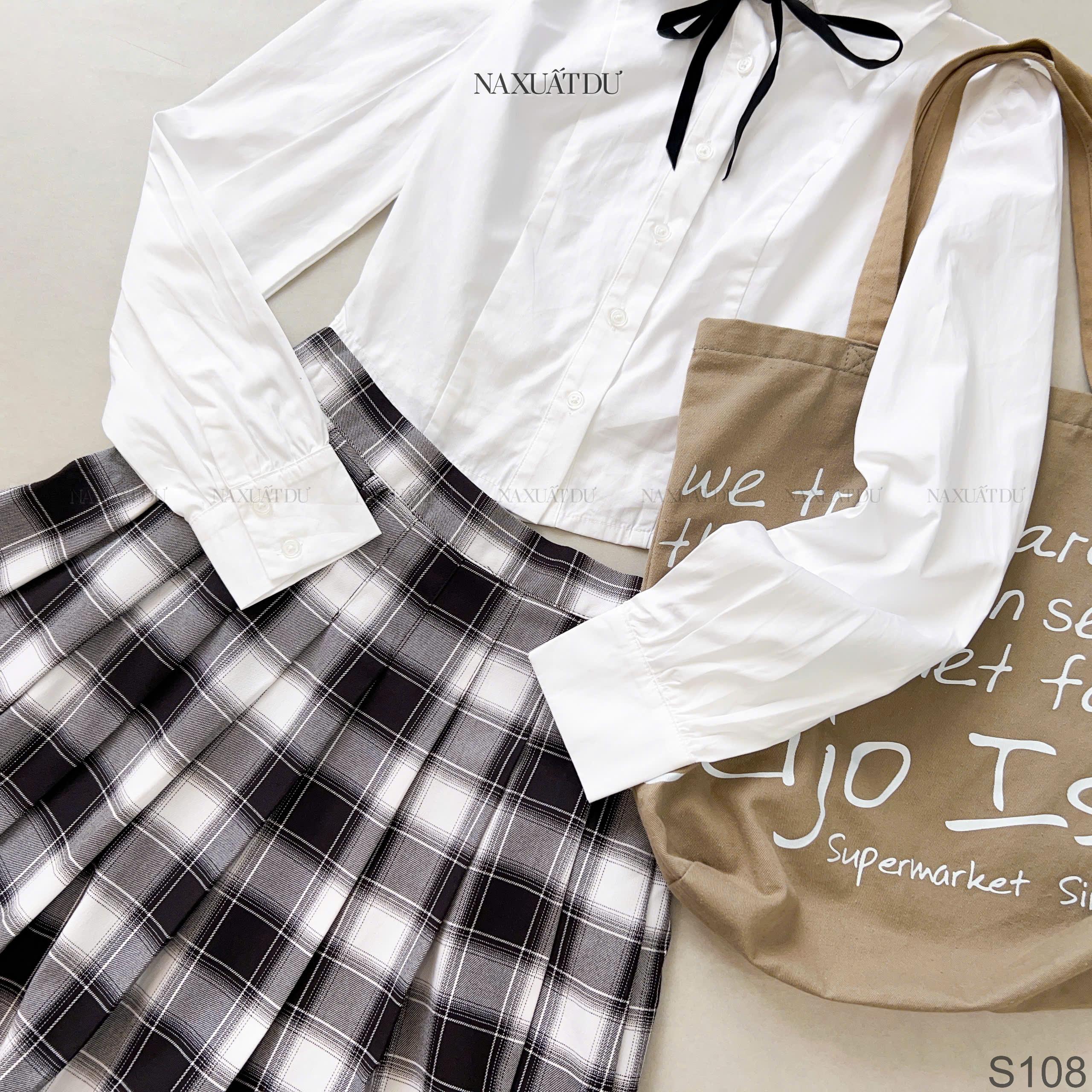 Set chân váy caro đen + áo - S108 (SALE)_thumbnail_1