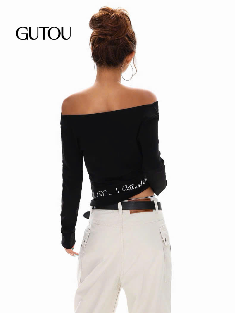 [ GUTOU ] Áo Trễ Vai Tay Dài In Thập Street Chic_thumbnail_7