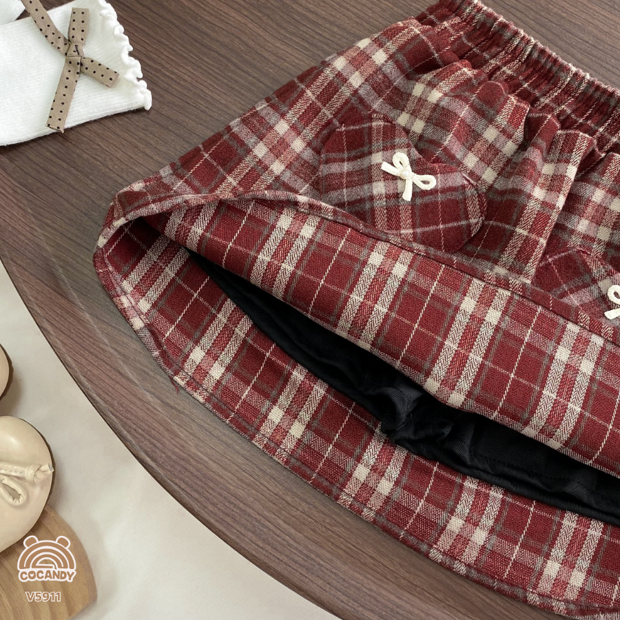 Chân váy kẻ ĐỎ BE  phối 2 túi trái tim_thumbnail_4