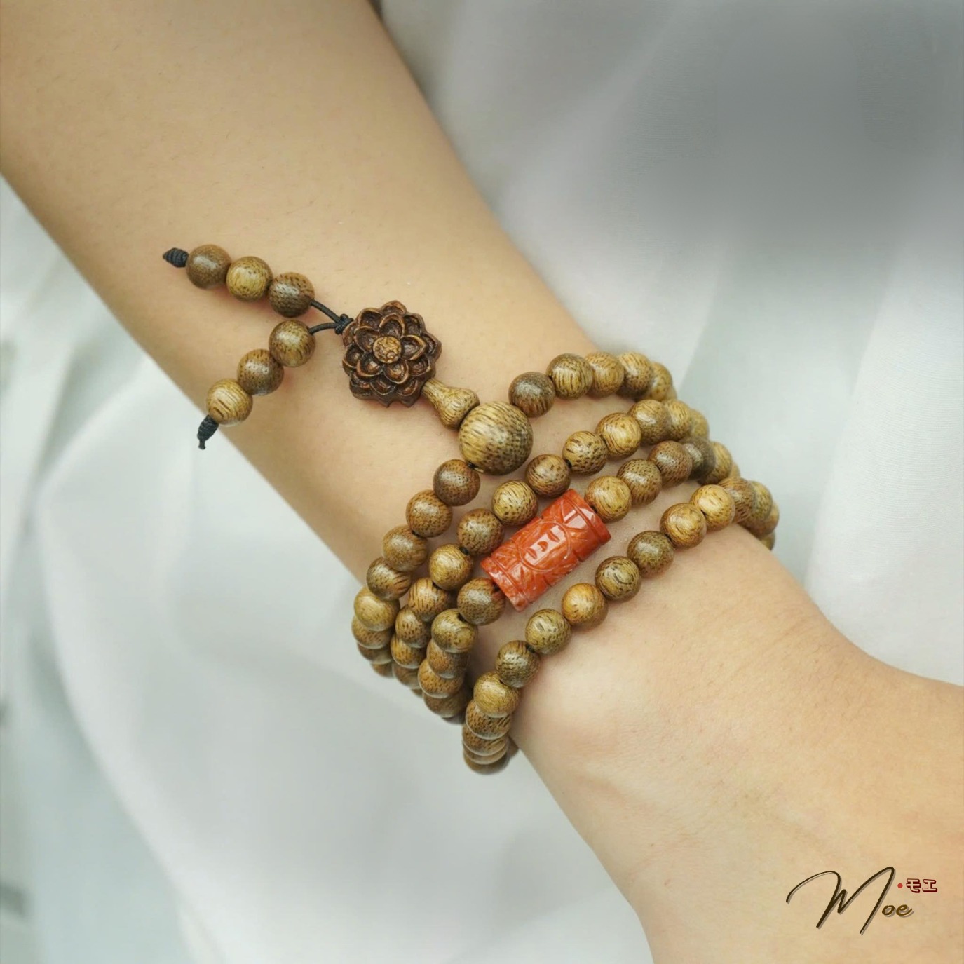 PT171 - Chuỗi vòng trầm tốc hoa sen mix lu thống đá tự nhiên_thumbnail_6