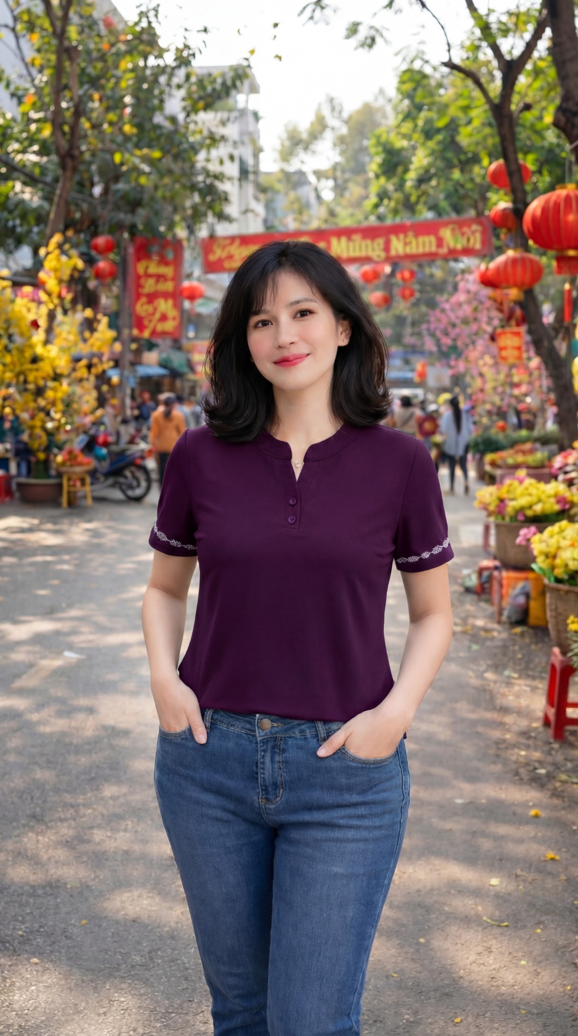 ATF265-Áo Thun Cổ V Phối Hoa_thumbnail_2