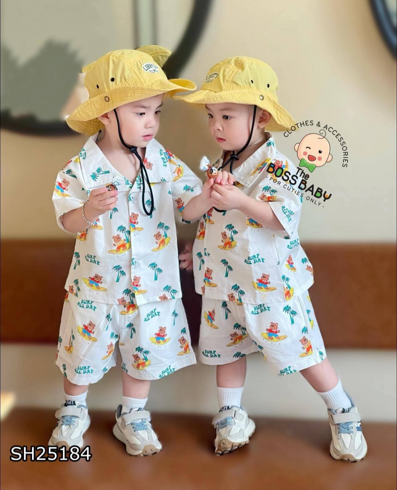 Set bộ pyjama trắng thô kaki gấu lướt sóng_thumbnail_1